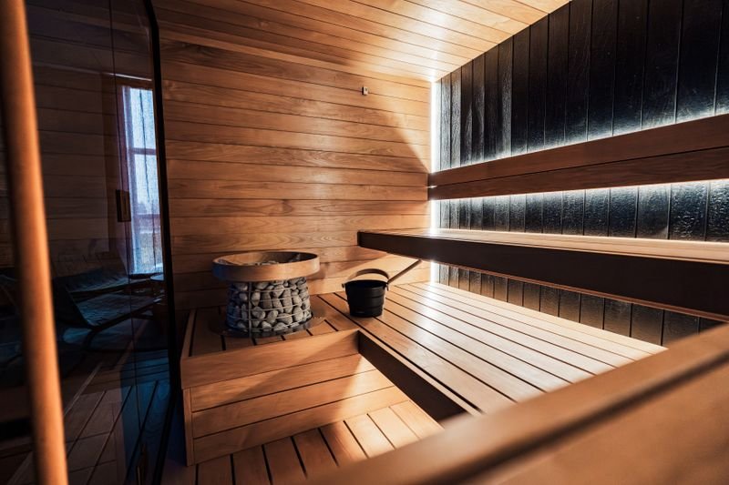 Placeholder — wooden sauna interior (stock photo)