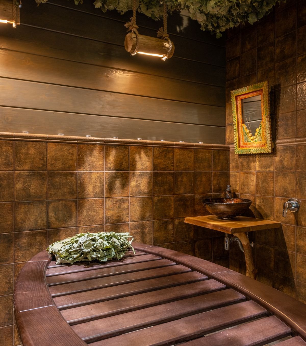 Placeholder — spa room with wooden elements and ambient lighting (stock photo)